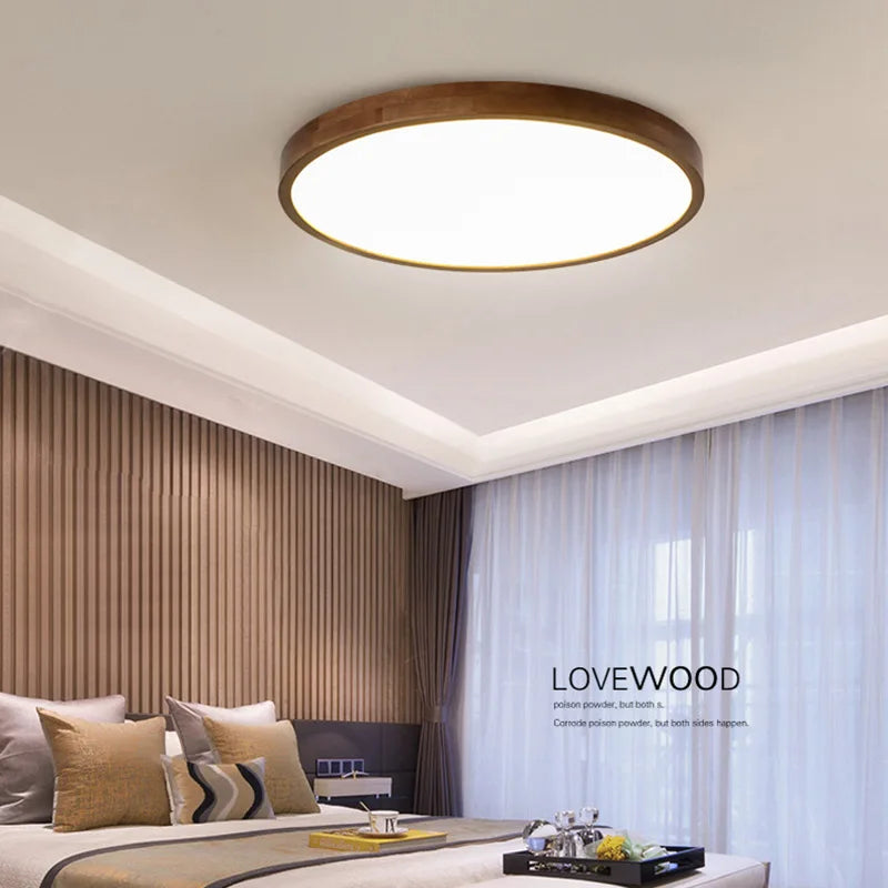 Afralia™ Walnut Round Wood Ceiling Lamp: Nordic Chandelier for Bedroom, Study, Balcony & Corridor