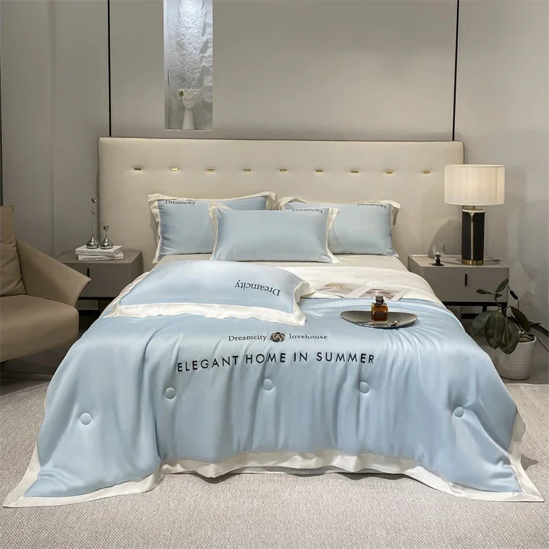 Afralia™ Ice Silk Embroidered Quilt Set: Luxury European Style, Cooling Comforter