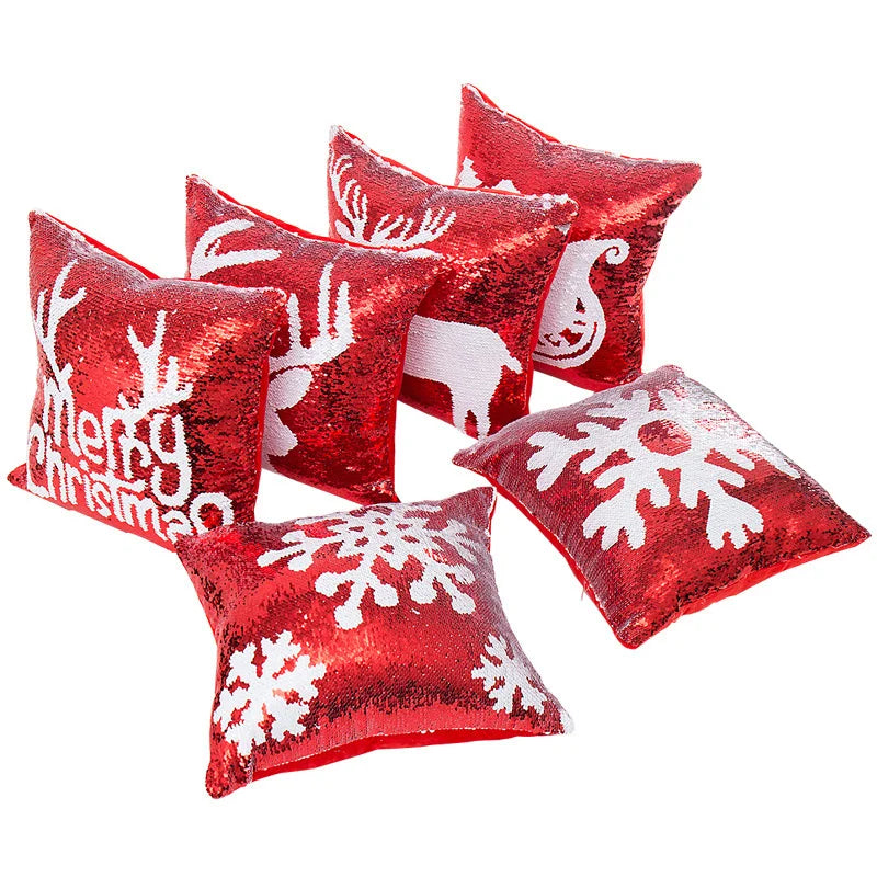 Afralia™ Red Golden Sequins Christmas Cushion Cover 40x40cm: Festive Xmas Home Decor Pillowcase