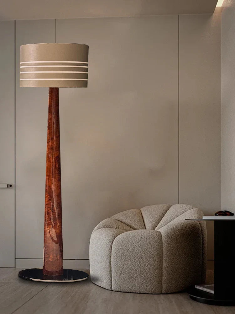 Afralia™ Brown Leather Wooden Floor Lamp - Luxury Italian Design