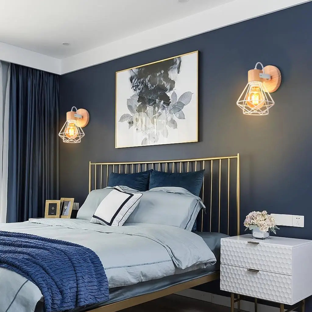 Afralia™ Industrial LED Wood Wall Sconce E27 Retro Bedside Lamp Vintage Indoor Lighting
