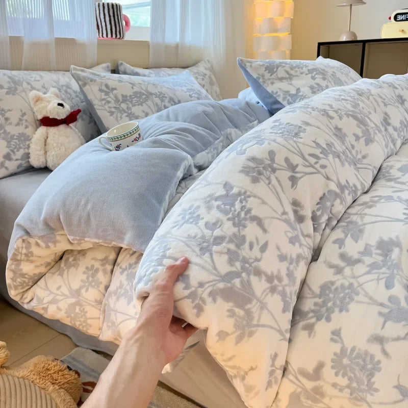 Afralia™ Plush Milk Velvet Bedding Set for Double Bedsheet Duvet Cover, Winter Warm Comforter