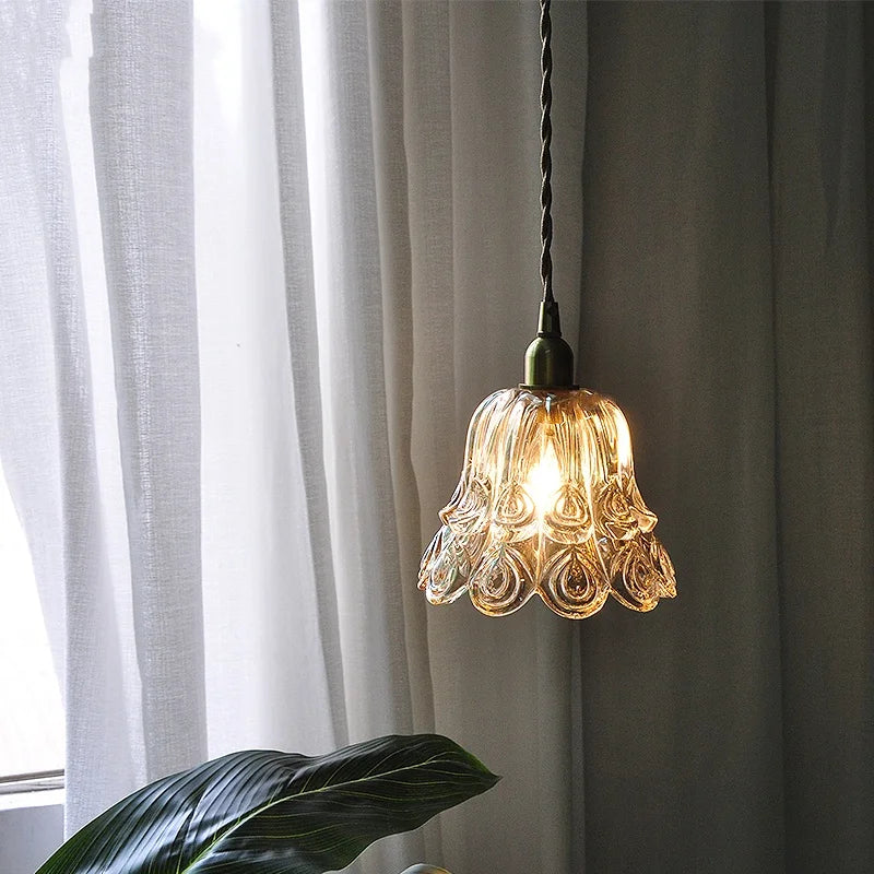 Afralia™ Amber Copper LED Pendant Light Glass Hang Lamp for Reading Aisle Café Home