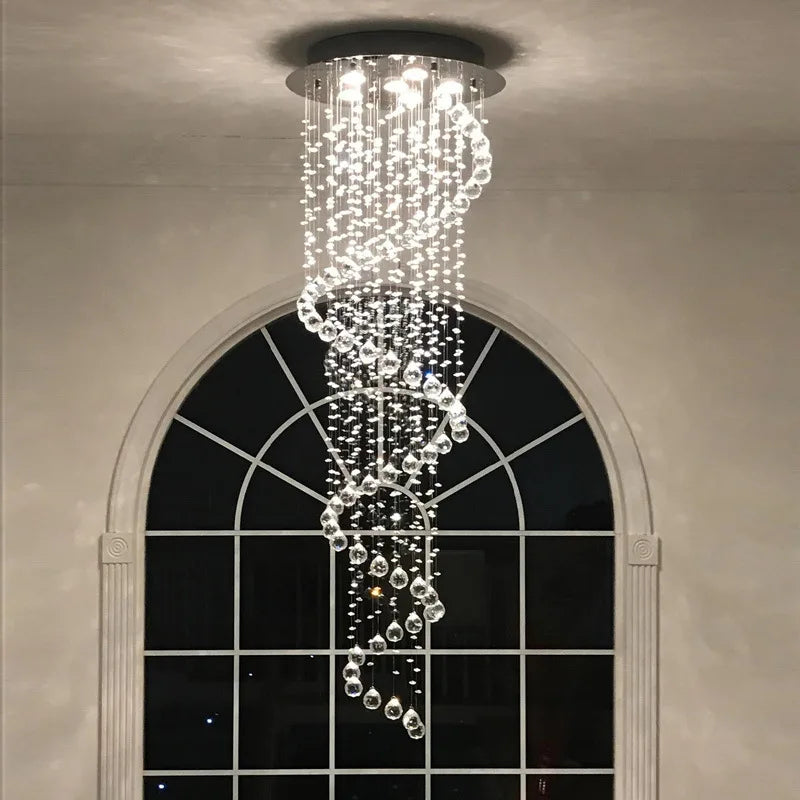 Afralia™ Crystal Spiral Chandelier LED Light Fixture for Living Room, Staircase, Bedroomairo Hotel