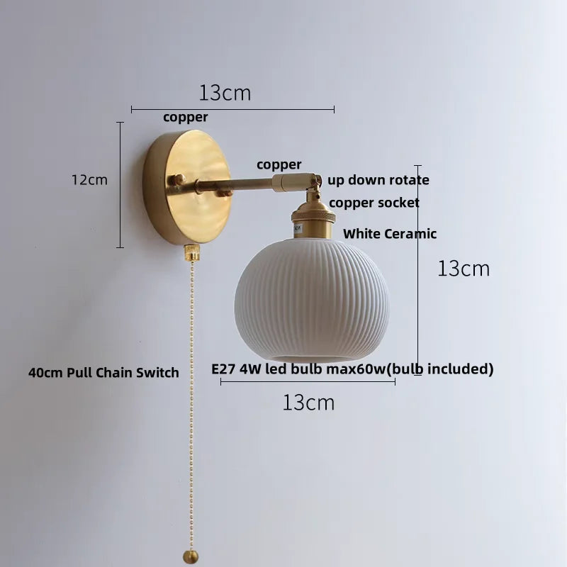 Afralia™ Ceramic LED Wall Lights | Pull Chain Switch | Bedroom Mirror Fixture
