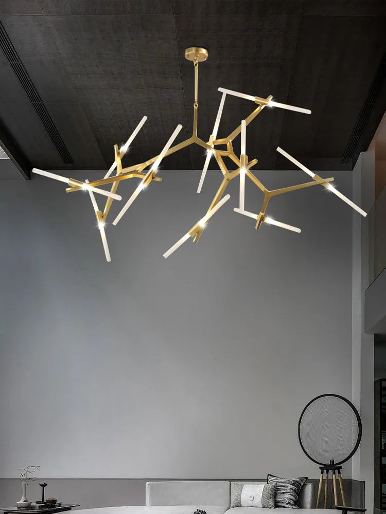 Afralia™ Gold Branch LED Chandelier for Duplex Villa Staircase - Modern Indoor Lighting