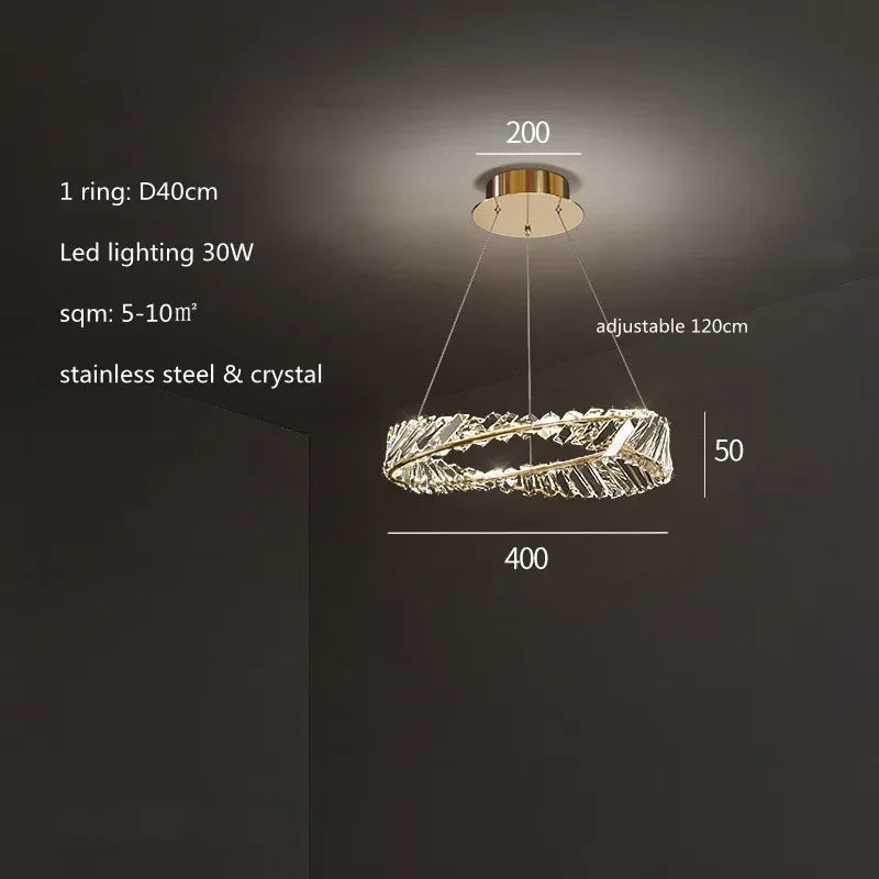 Afralia™ Luxury Gold Crystal Pendant Lights Dimmable LED Modern Living Room Fixture