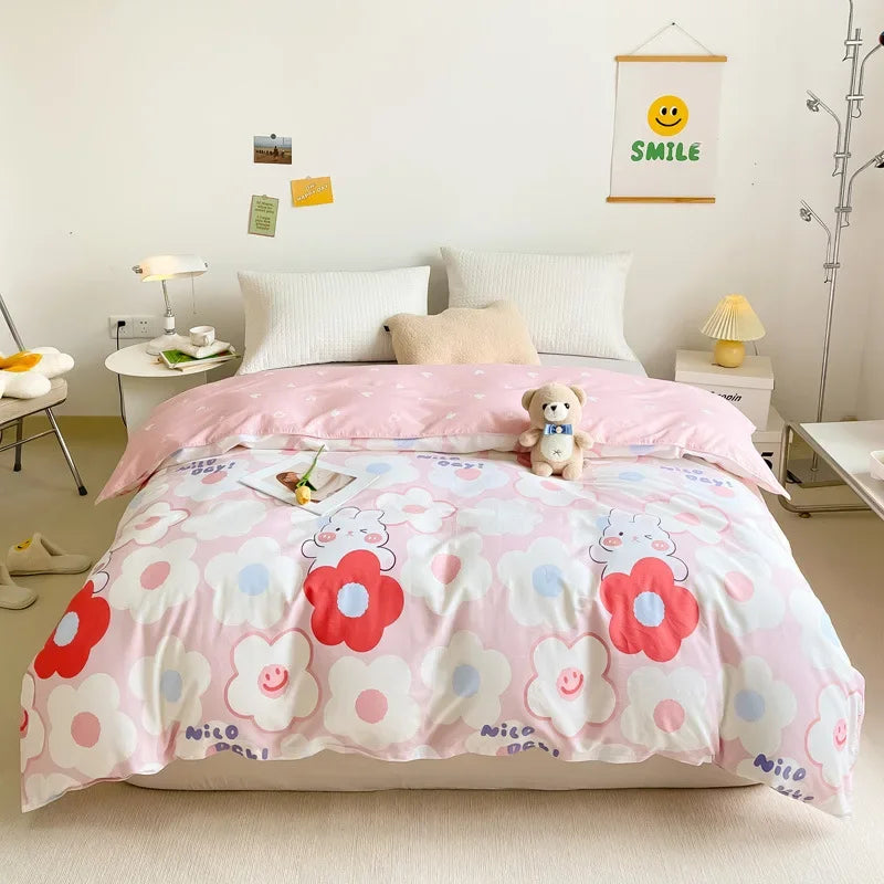 Afralia™ Cotton Duvet Cover 240x220 King Size Flowers Design Comforter Cover