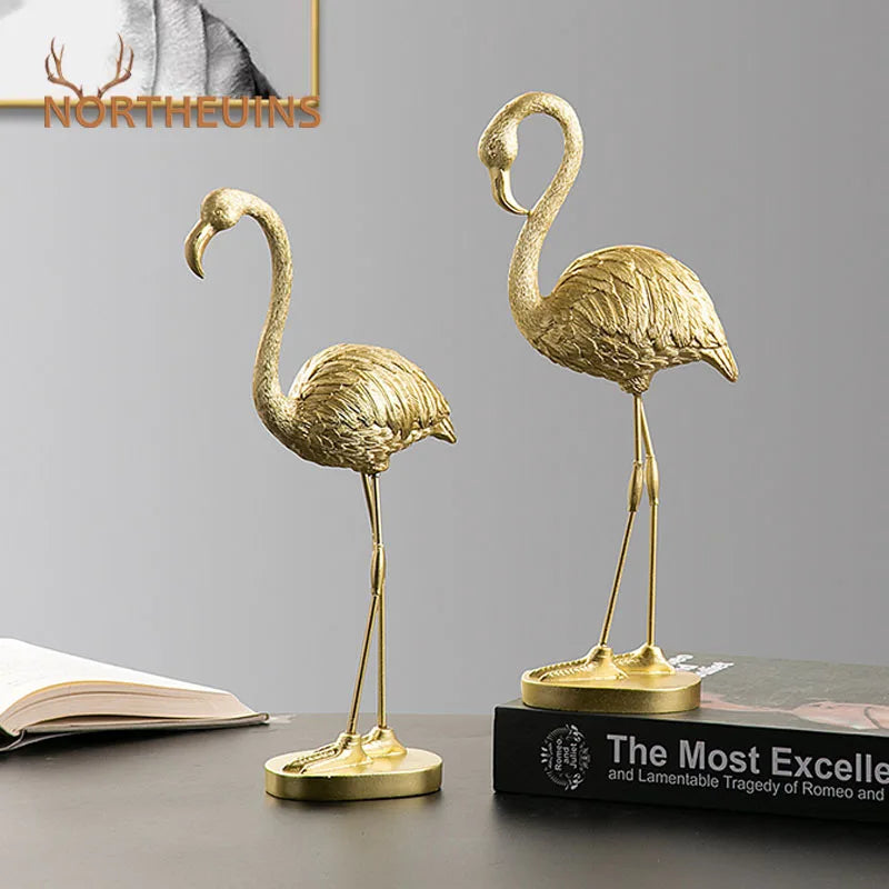 Afralia™ Golden Flamingo Resin Figurines: Luxury Animal Decor for Home & Office