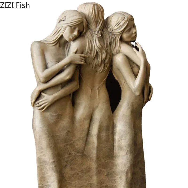 Afralia™ Three Goddesses Sculpture Abstract Figures Desk Decoration Resin Modern Home Decor