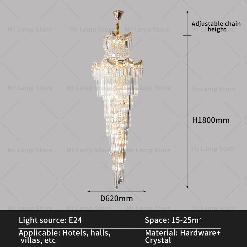 Afralia™ Crystal Stair Chandelier: Modern Duplex Villa Light Luxury for Elegant Living Rooms