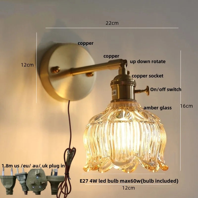 Afralia™ Flower Glass LED Wall Lights | Modern Bedroom Hotel Lamp
