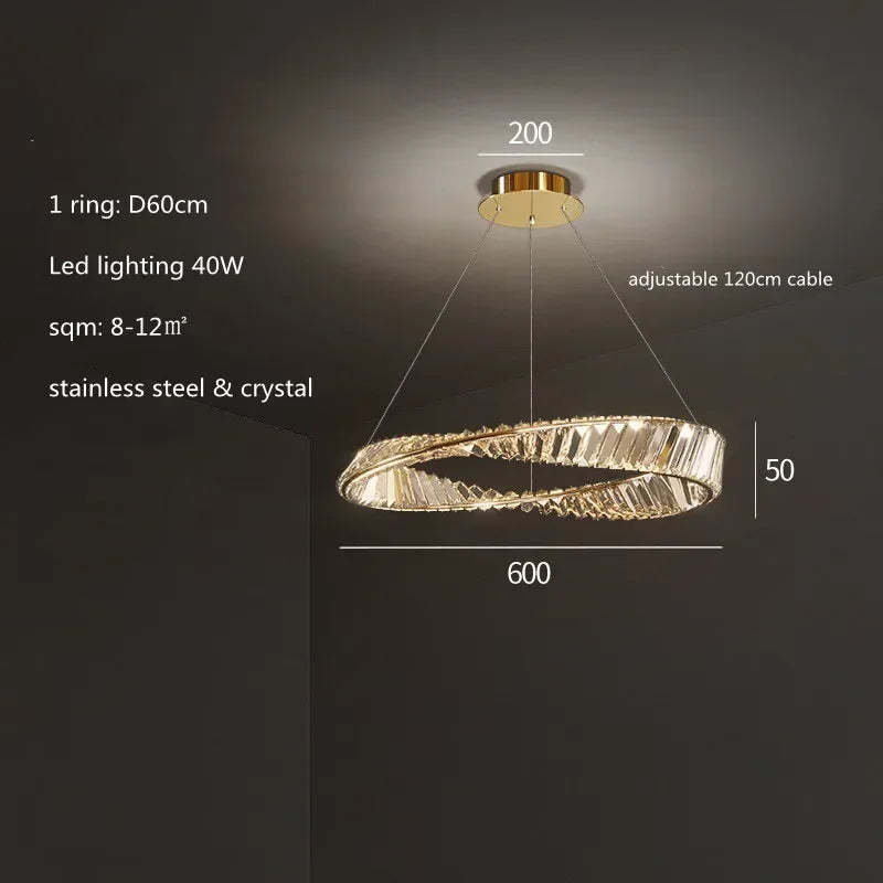 Afralia™ Luxury Gold Crystal Pendant Lights Dimmable LED Modern Living Room Fixture