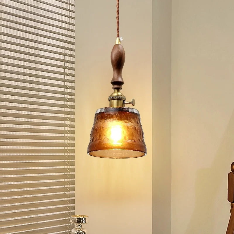 Afralia™ Vintage Style Amber Glass Small LED Pendant Lamp for Home Decor