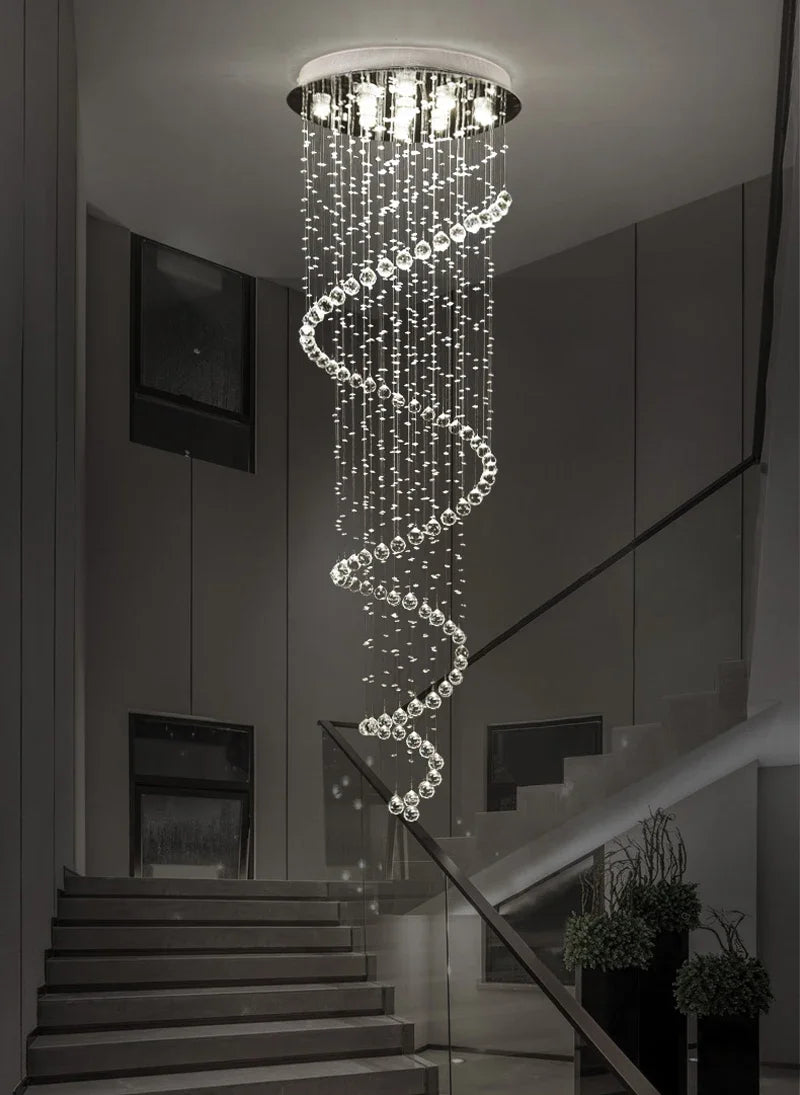 Afralia™ Crystal Pendant Chandelier for Staircase Hotel Bedroom Hanging Lamp