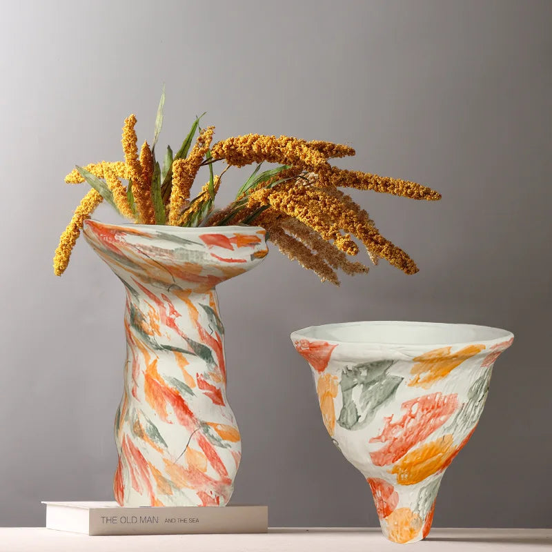 Afralia™ Abstract Clay Pot Colorful Ceramic Vase, Irregular Shape Flower Arrangement Home Decor