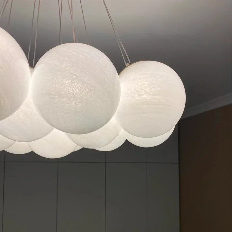 Afralia™ White Glass Ball Chandelier Ceiling Modern Bean Lantern Hanging Light