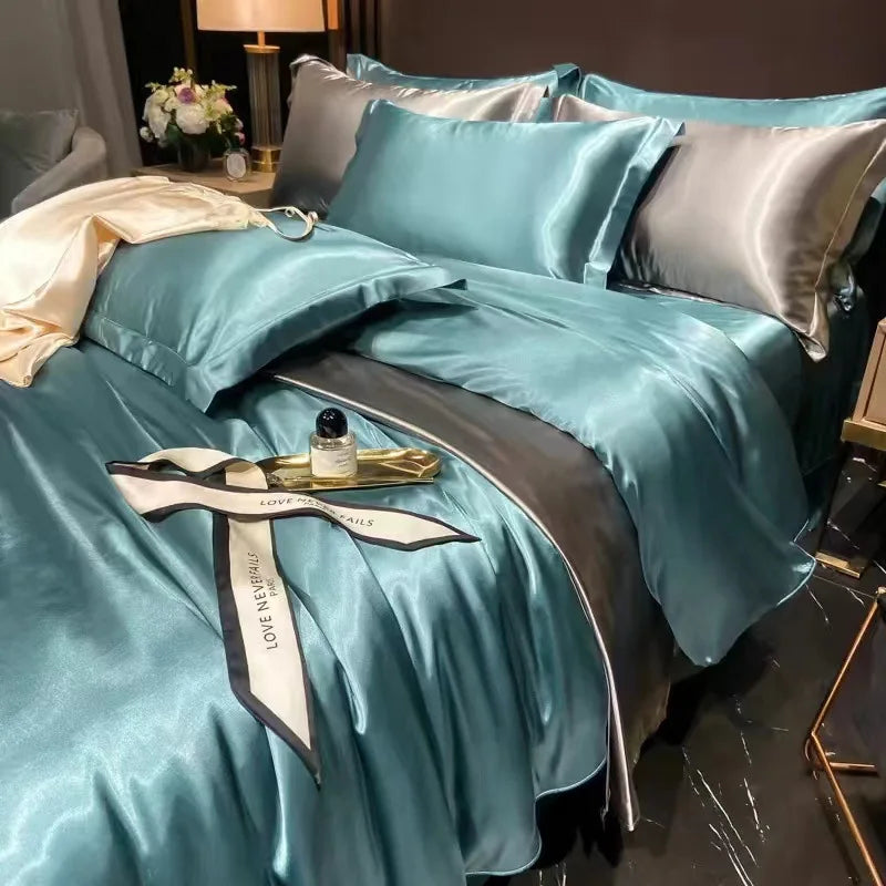 Afralia™ Silk Bedding Set: Mulberry Silk Duvet Set with Fitted Sheet, King or Queen Size