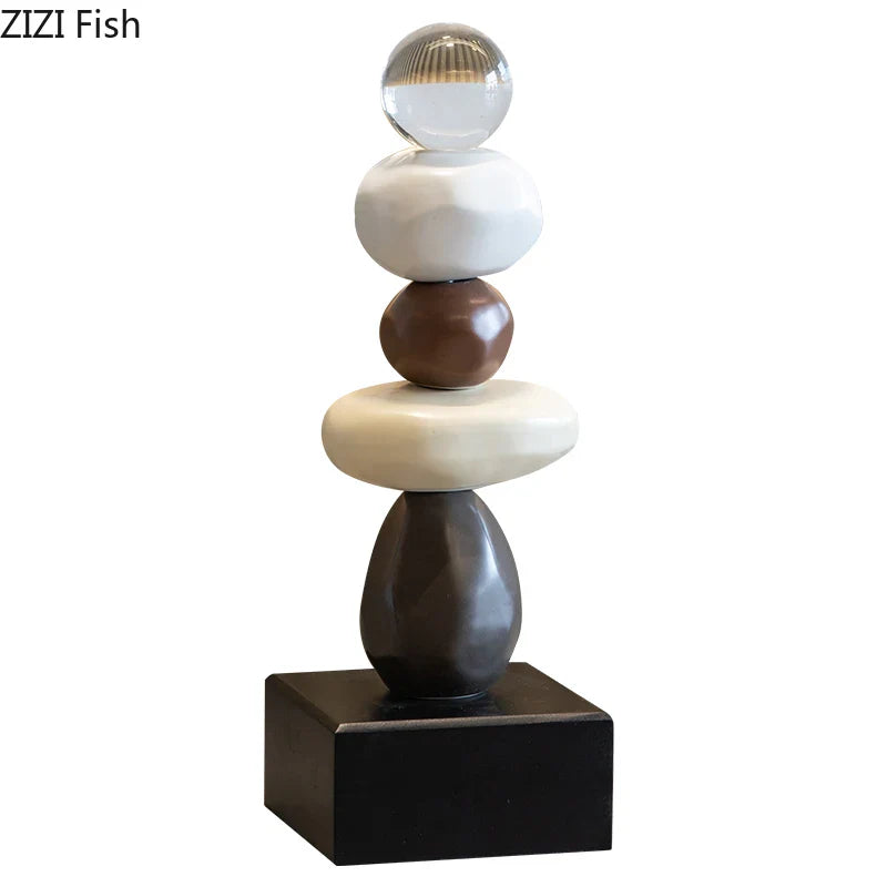 Afralia™ Stone Stack Desk Sculpture - Abstract Minimalist Room Decor