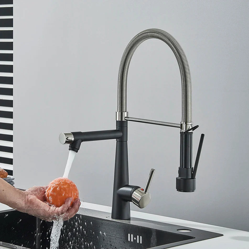 Afralia™ Brass Pull Down Kitchen Faucet Dual Spout Sprayer Mixer Tap