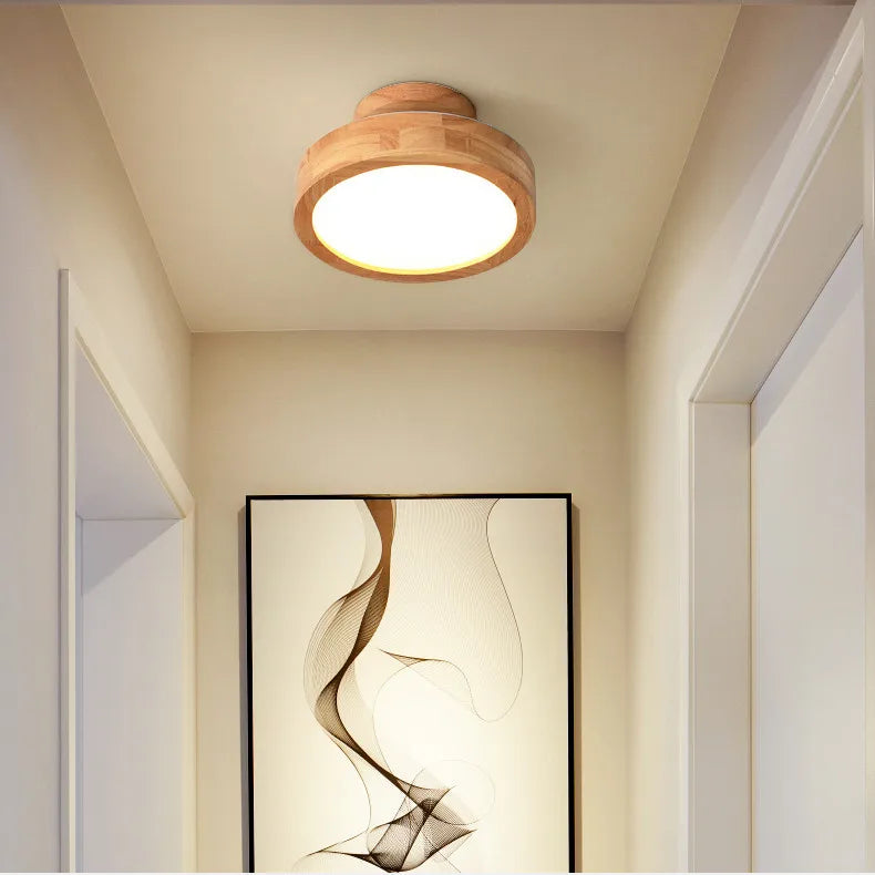 Afralia™ Circular Wood Ceiling Lamp LED Lighting for Living Room, Bedroom, Hallway, and Bathroom