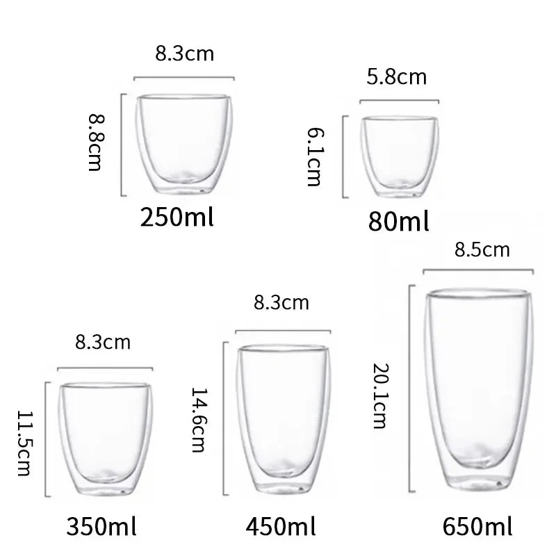 Afralia™ Double Wall Glass Coffee Mugs - Insulated Espresso Glass Cups for Cappuccino Latte Tea Milk