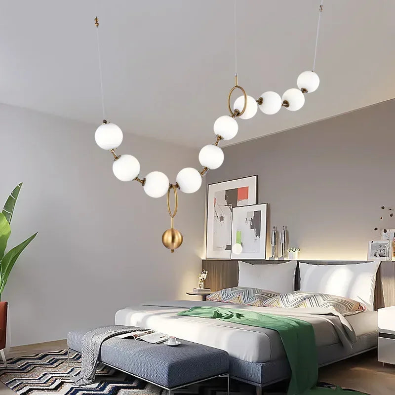 Afralia™ Golden Necklace Chandelier Luxury Ceiling Light for Staircase and Dining Room