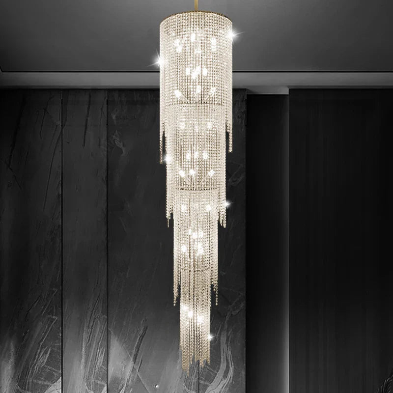 Afralia™ Crystal Chandelier LED Pendant Light for High Villa Ceiling Staircase