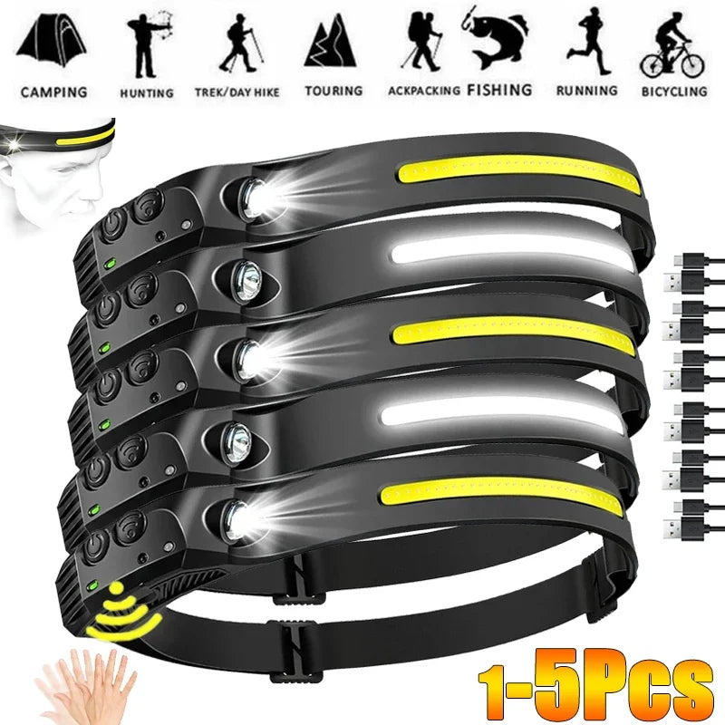 Afralia™ Rechargeable LED Headlamp with Sensor XPE+COB for Camping and Fishing