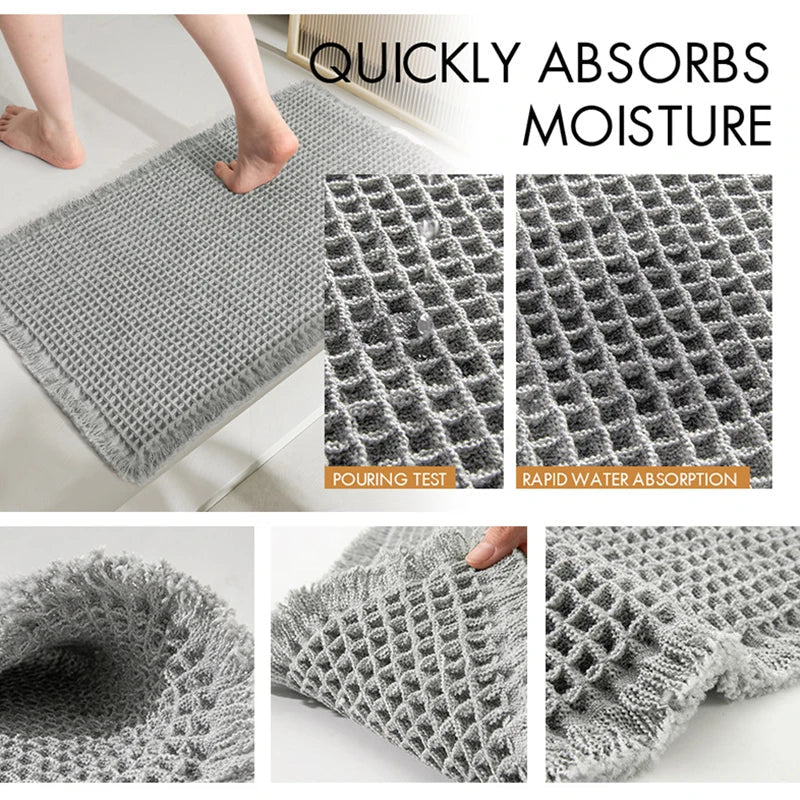 Afralia™ Soft Microfiber Waffle Bath Mat with Tassels, Anti-Slip, Absorbent Rug
