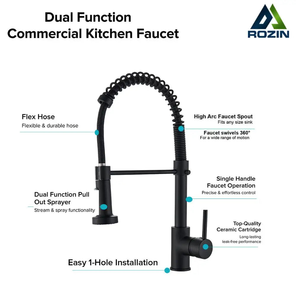 Afralia™ Matte Black Dual Water Mode Kitchen Faucet with Brass Spring