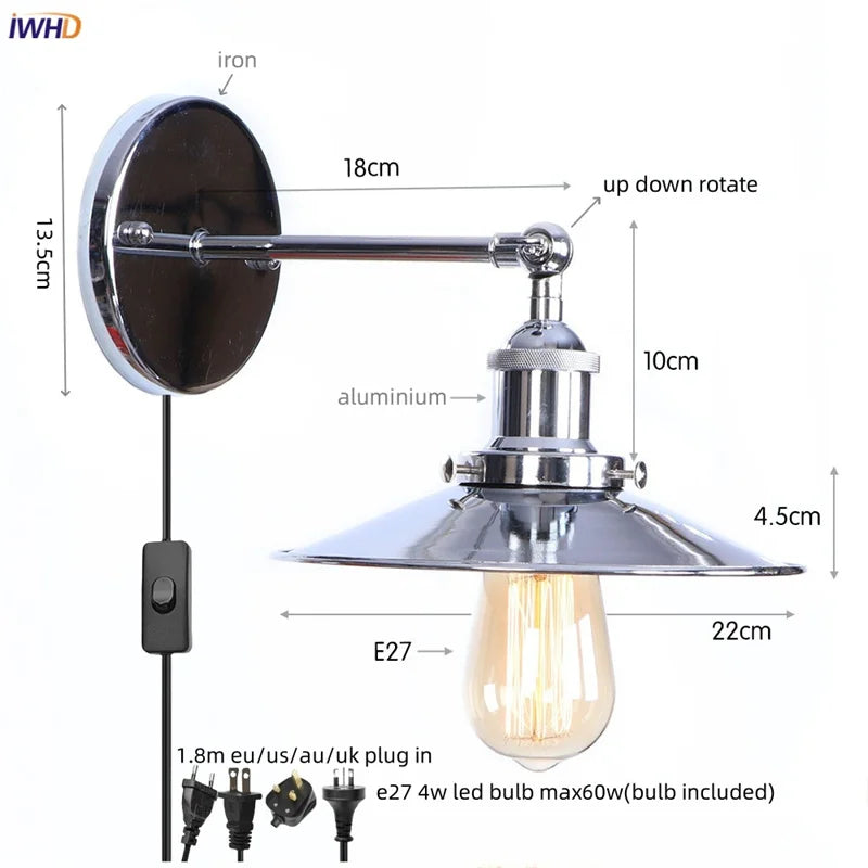 Afralia™ Vintage Plug In LED Wall Light Industrial Lamp Home Hotel Bathroom Mirror