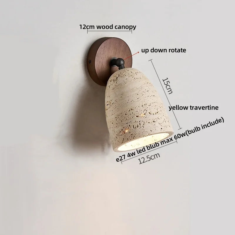 Afralia™ Yellow Travertine LED Wall Lights with Pull Chain Switch, Modern Rotate Bedside Lamp