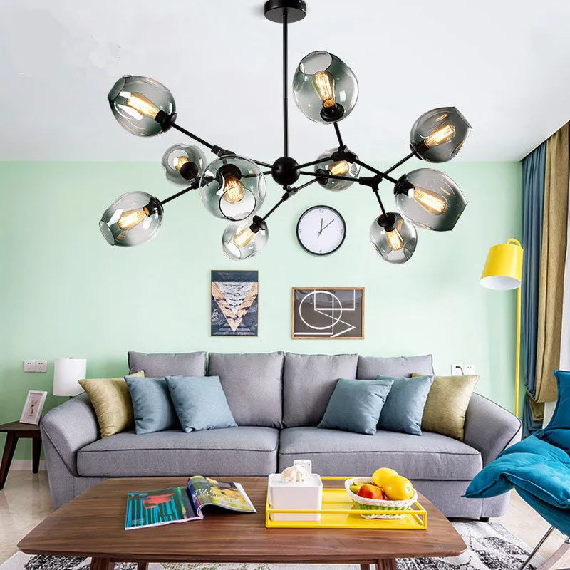 Afralia™ Glass LED Chandelier Pendant Light for Home Ceiling Dining Room Suspension