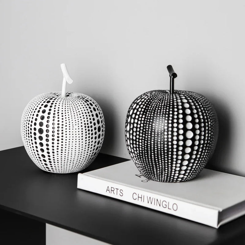 Afralia™ Modern Apple Sculptures, Black/White Spot Statues, Nordic Design for Home Decor