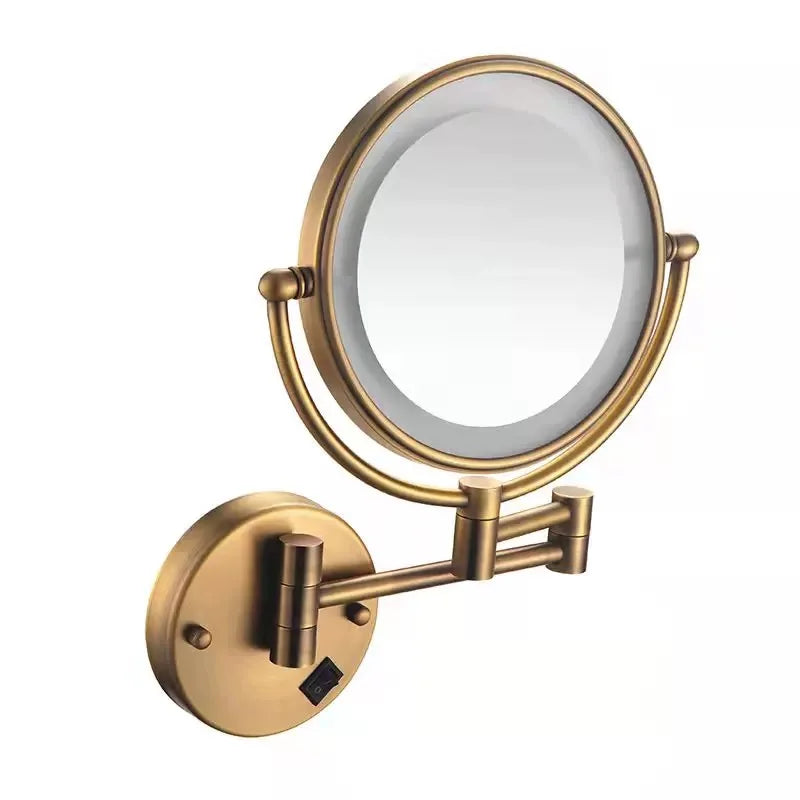 Afralia™ Bronze Brass Wall Mounted 8" LED Makeup Mirror 3X/1X Magnification