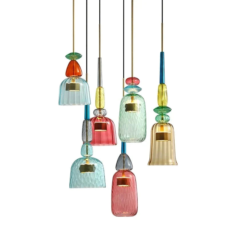 Afralia™ Macaron Glass Pendant Chandelier: Modern LED Lighting for Home, Restaurant, Bar & Children's Room