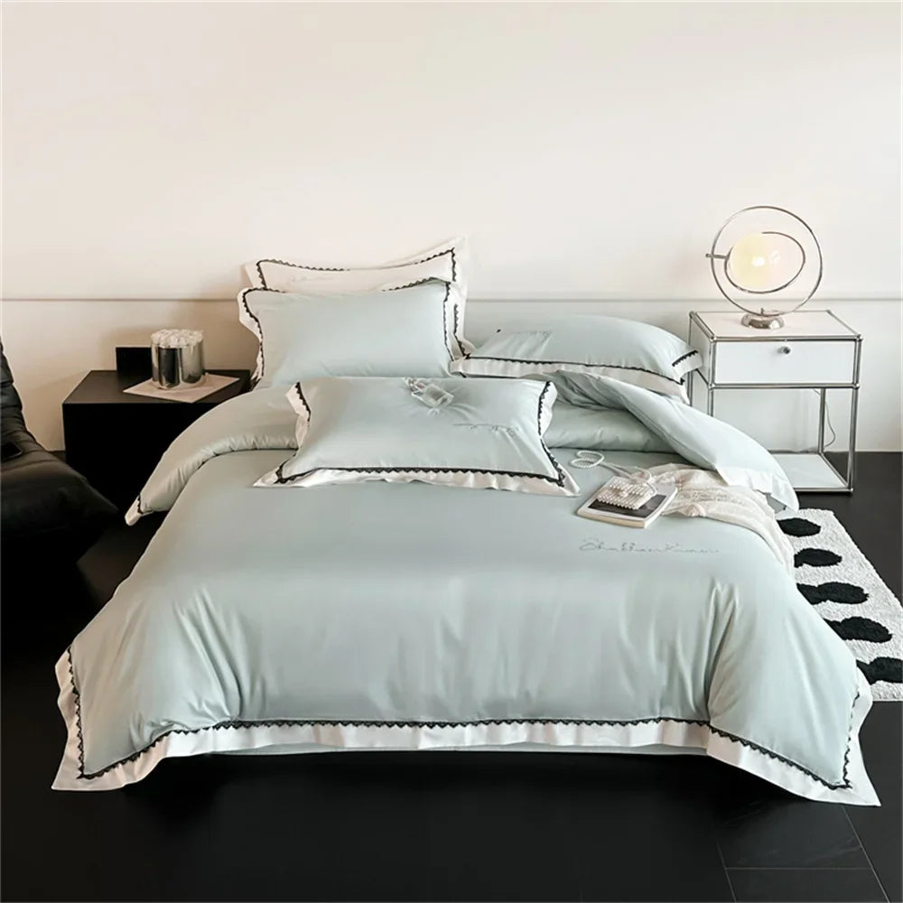 Afralia™ Hot Diamond Lace Egyptian Cotton Bedding Set: Sheet, Pillowcase, Duvet Cover, Full-Queen-King Size