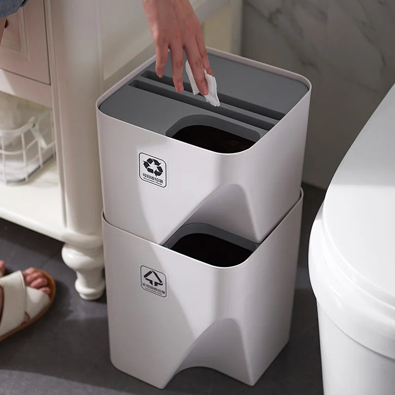 Afralia Stackable Trash Can with Lid Kitchen Waste Bin Bathroom Plastic Paper Basket