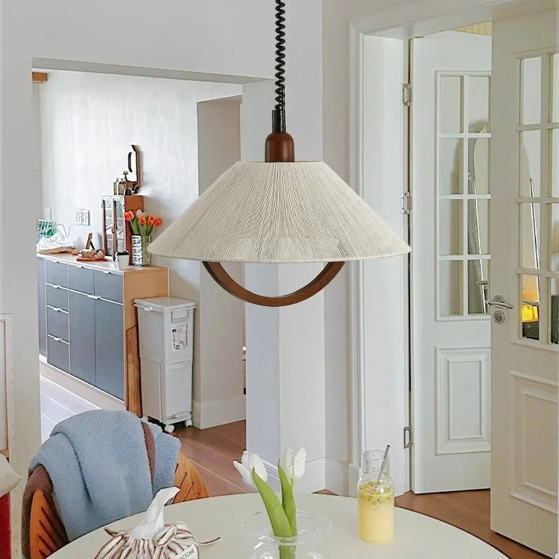 Afralia™ Wood Ceiling Pendant Lights for Kitchen Bedroom, Elegant Retractable Chandelier for Home Decor