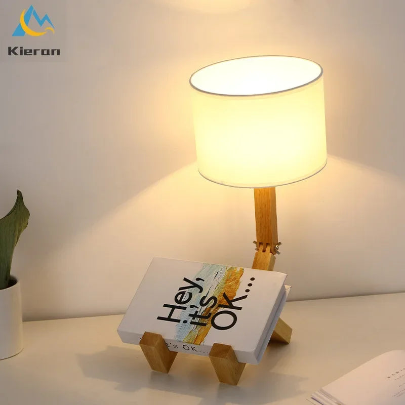 Afralia™ Solid Wood Doll LED Table Lamp for Bedroom Study Living Room