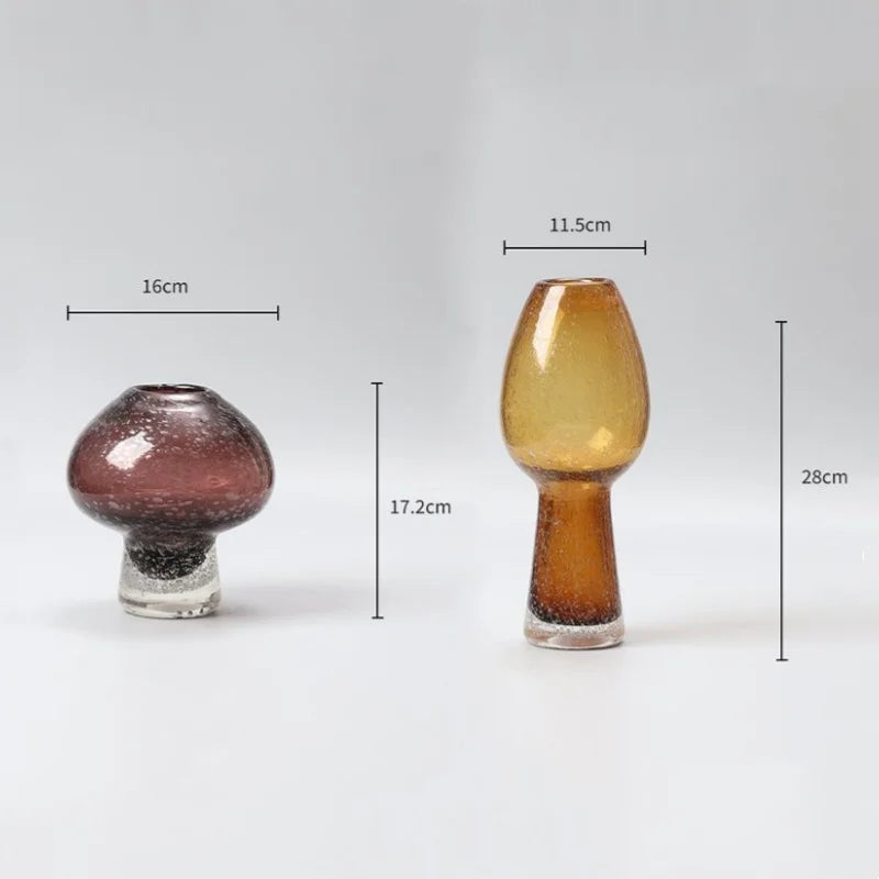 Afralia™ Geometric Mushroom Flower Vase Home Decor Sparkling Glass Bottle