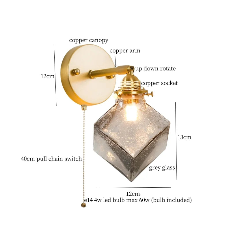 Afralia™ Grey Glass LED Wall Lamp Bedroom Living Room Loft Modern Copper Wandlamp