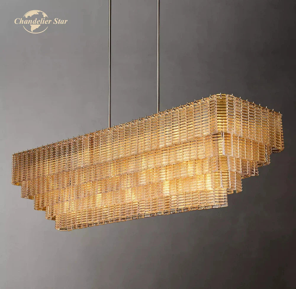 Afralia™ Sirene Glass Rectangular Chandelier Pendant Light - Modern LED Decoration Fixture