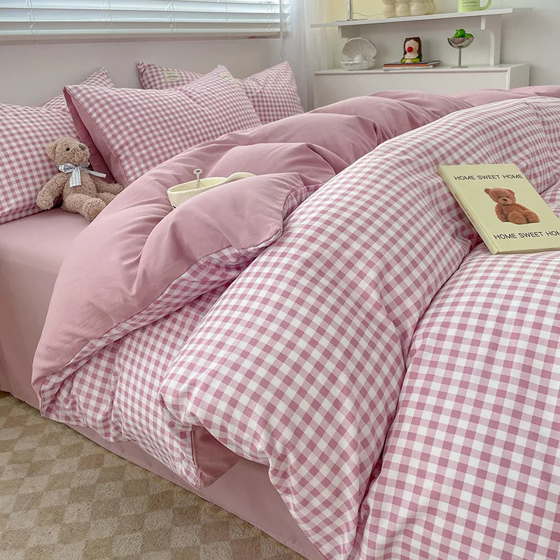 Afralia™ Plaid Queen Size 4Pcs Duvet Cover Set: Skin-Friendly Bedding for King, Single, Double Bed
