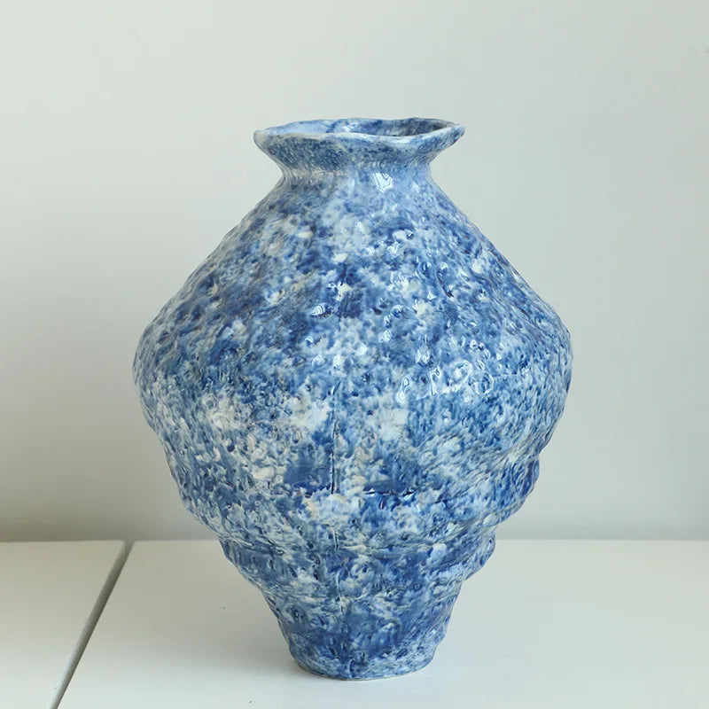 Afralia™ Blue Ceramic Vase Hydroponic Terrarium Flowerpot Decoration Home Flower Vase