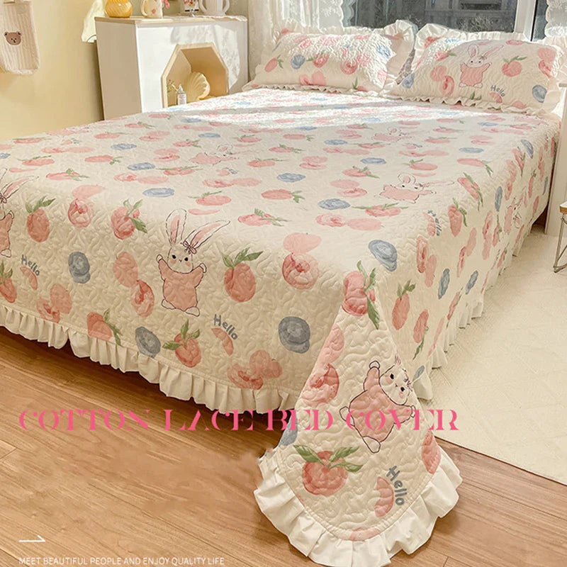 Afralia™ Quilted Ruffles Queen Bedding Set with Pillowcases, 3-Piece Korea Style
