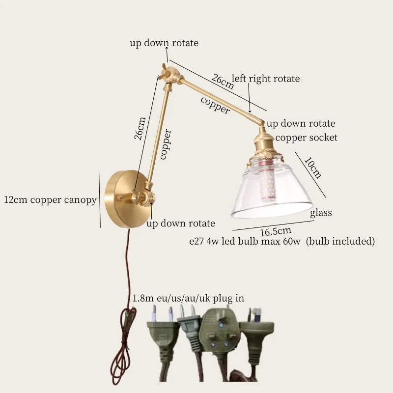 Afralia™ Vintage LED Swing Arm Wall Lamp for Bedroom & Living Room