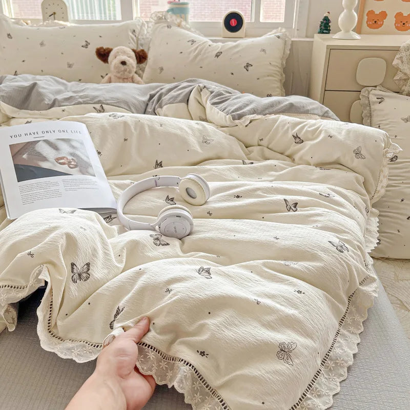 Afralia™ Hollow Lace Summer Quilt Set - Skin-Friendly Duvet Cover Kit - Flower Print Bedding