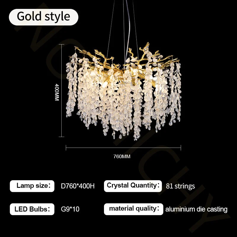 Afralia™ Crystal Branch Chandelier Gold  Living Dining Room Bedroom Foyer Bordeaux Crystal Ceiling Chandelier
